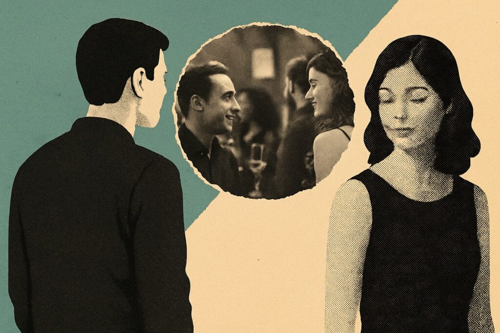 Deux adultes proches géographiquement échangeant avant une rencontre dans une ambiance discrète